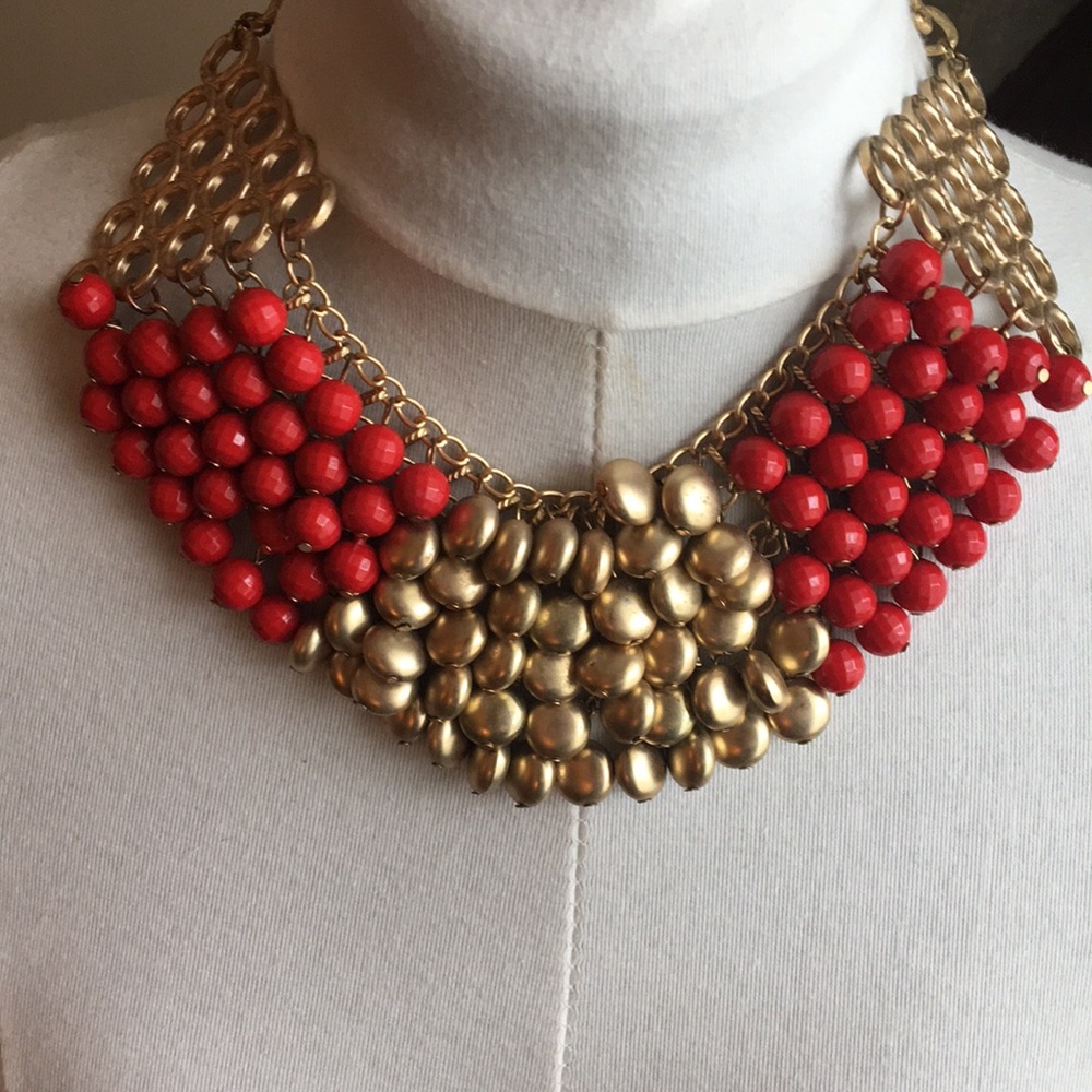 Red and Gold Statement Necklace - Picture 1 of 5